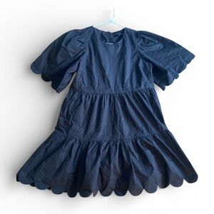 English Factory Black Short Sleeve Scallop Trim Dress Lined Size Small